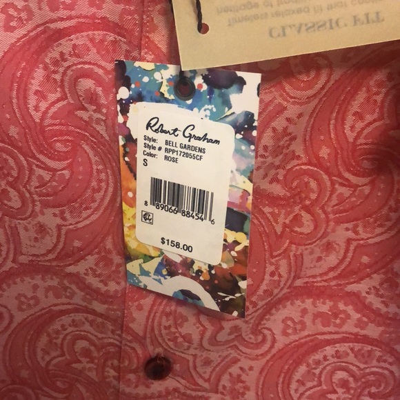 Mens Robert Graham Coral Pink Button up Short Sleeve Shirt (Size S) - Picture 5 of 8